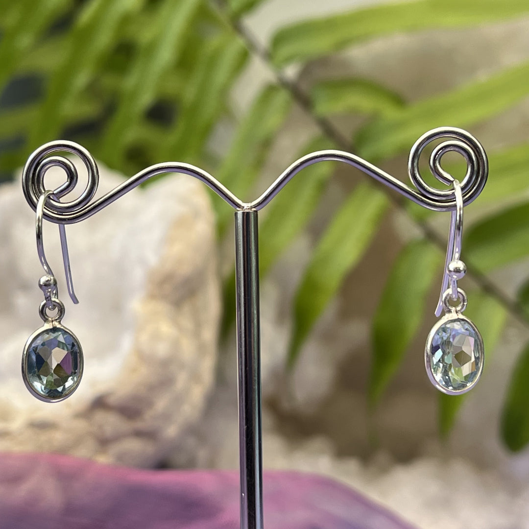 Earrings Blue Topaz Oval Facet 2.50 cm