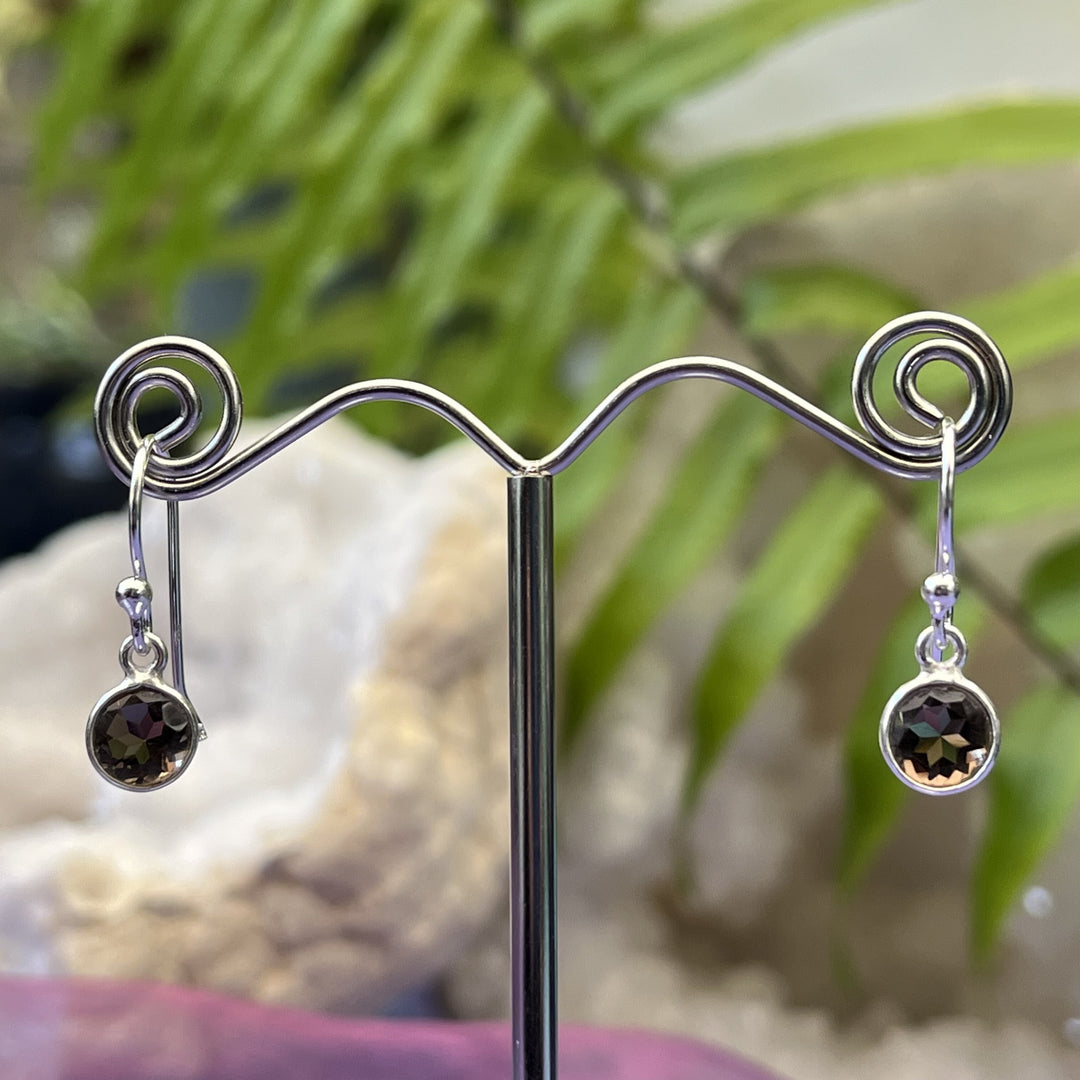Earrings Smokey Quartz Round Faceted 2.2 cm