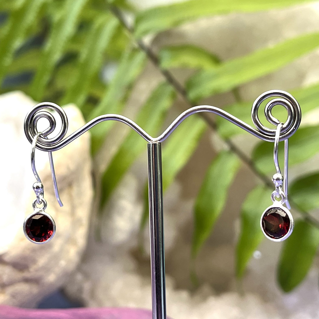 Earrings Garnet Round Faceted 2.2 cm
