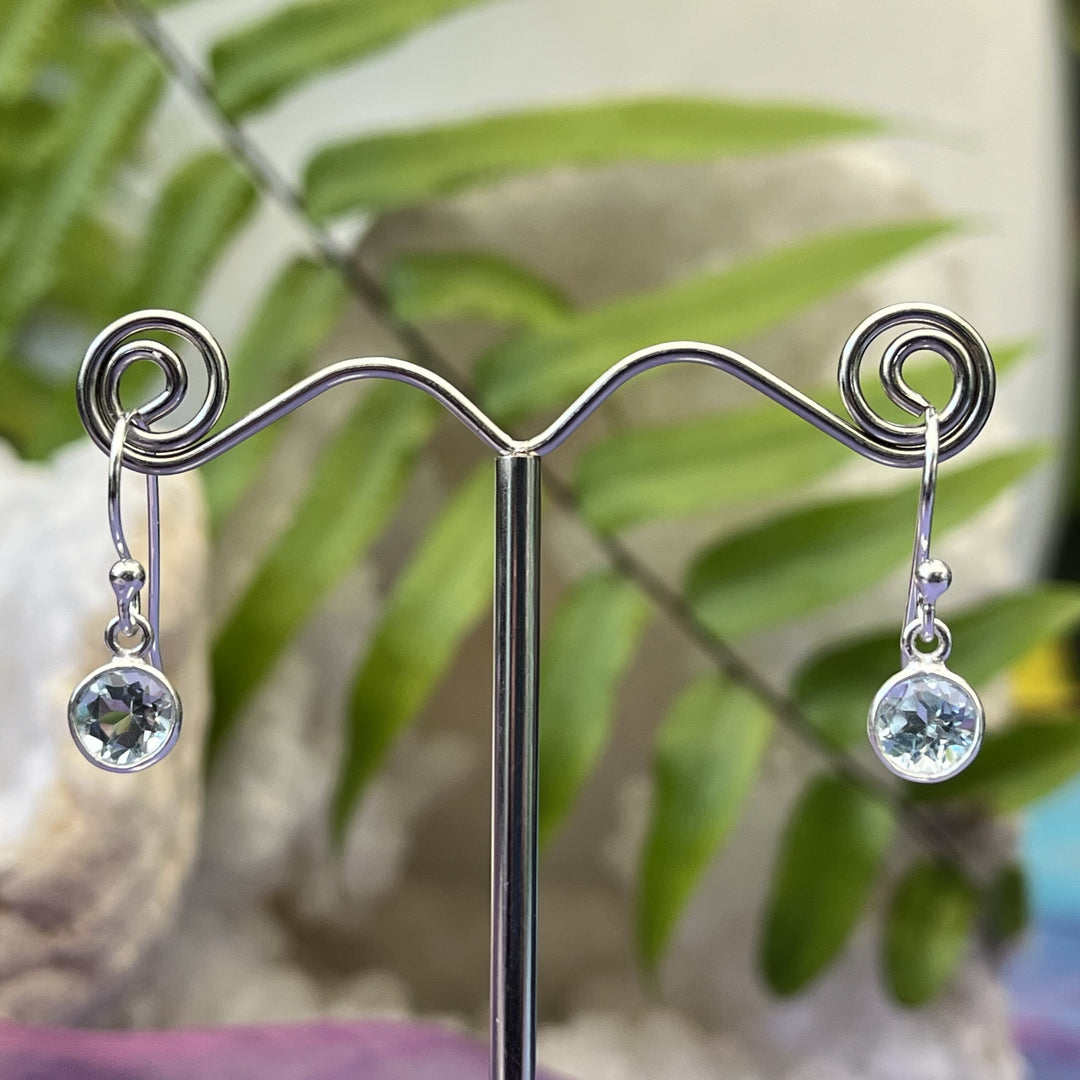 Earrings Blue Topaz Round Faceted 2.2 cm