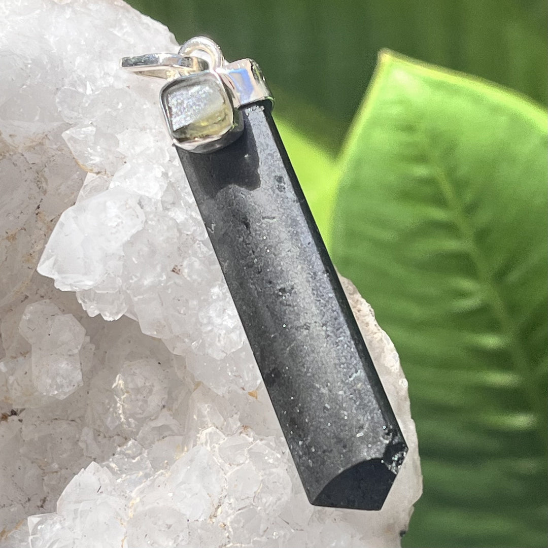 Pendant Black Tourmaline Point with Moldavite 5.0 cm