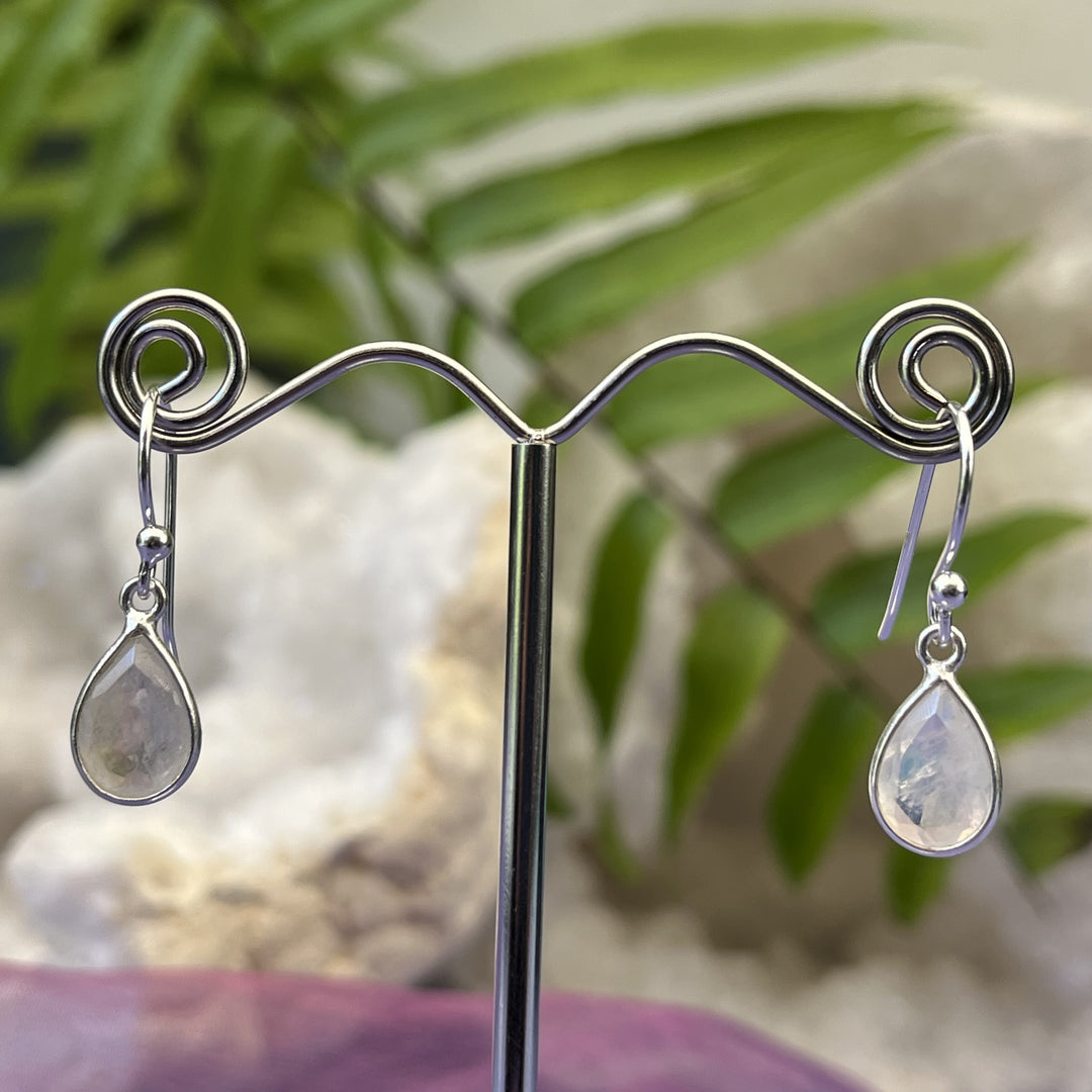 Earrings Rainbow Moonstone Teardrop Faceted 2.5 cm