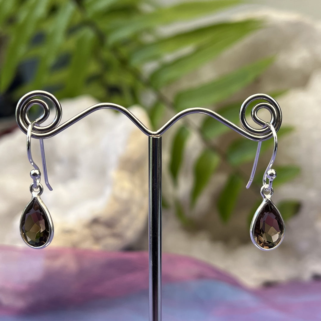 Earrings Smokey Quartz Teardrop Faceted 2.5 cm