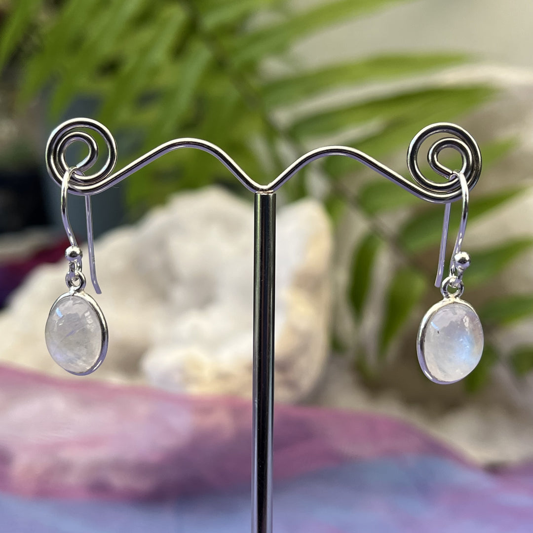 Earrings Rainbow Moonstone Oval 2.6 cm