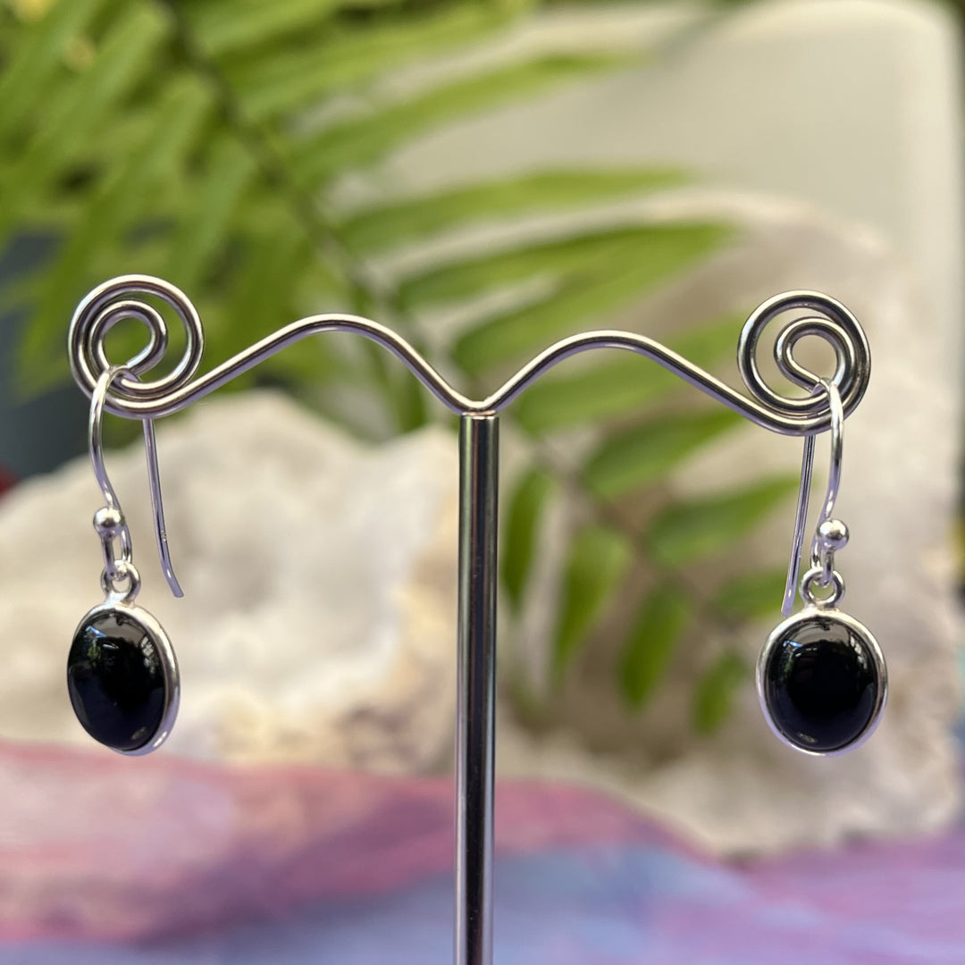 Earrings Black Obsidian Oval 2.6 cm