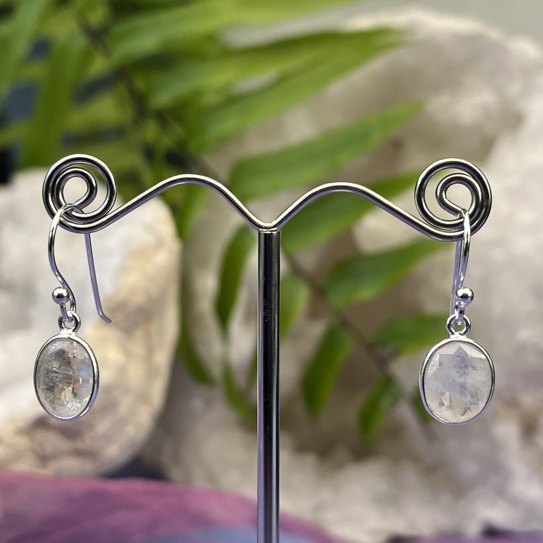 Earrings Rainbow Moonstone Oval Facet 2.5 cm