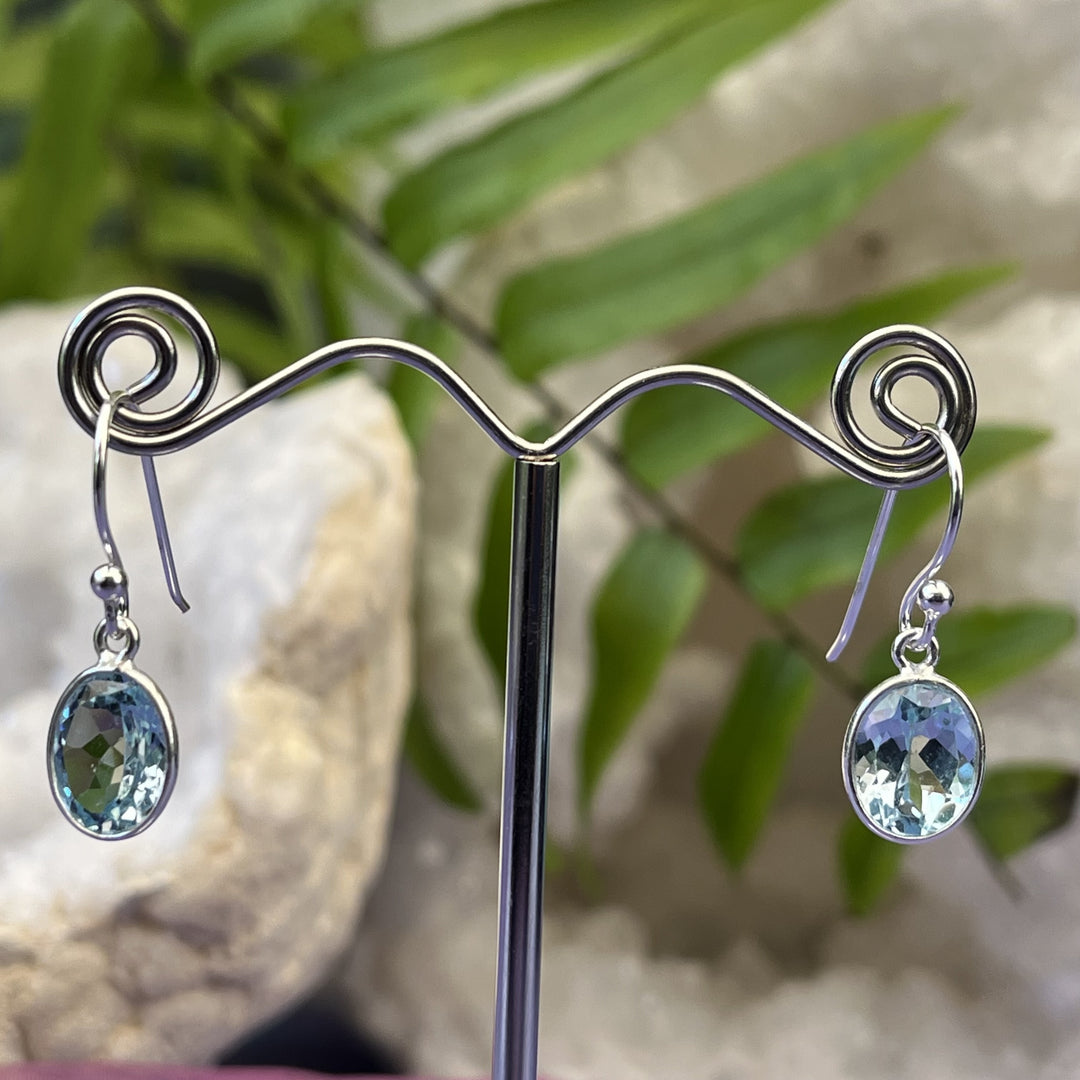 Earrings Blue Topaz Oval Facet 2.5 cm
