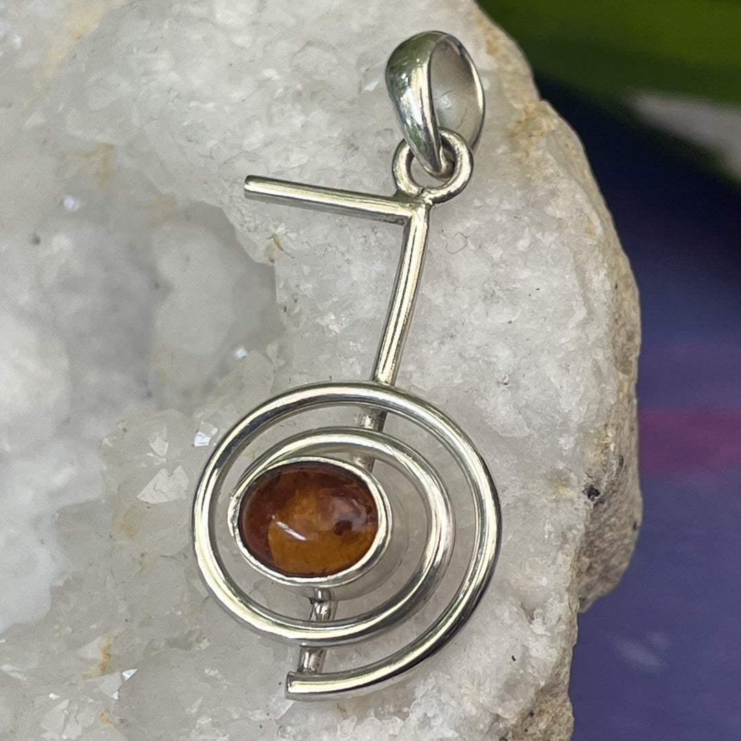 Pendant Amber Reiki Symbol Oval
