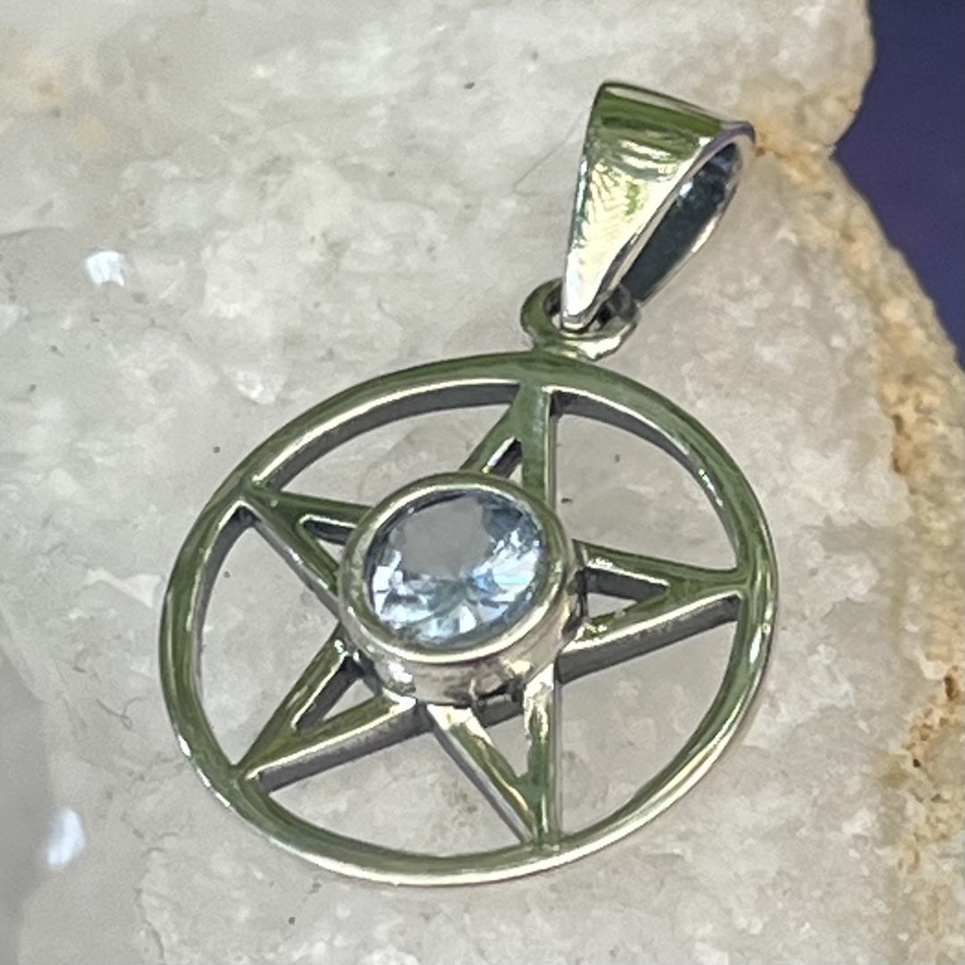 Pendant Blue Topaz Pentagram Mini