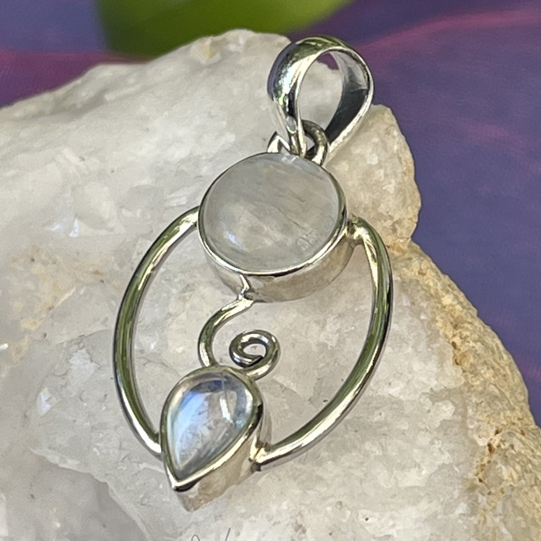 Pendant Rainbow Moonstone Spiral 2 Stone