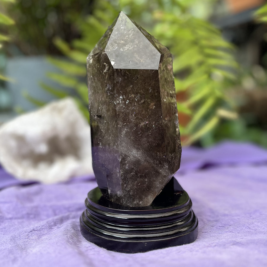 Point Smoky Quartz on Stand Self-Healed | Carpe Diem With Remi