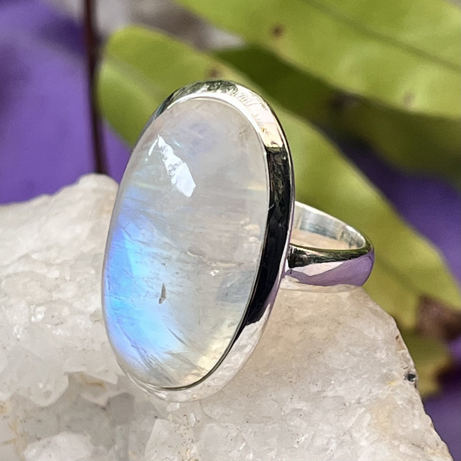 Ring Rainbow Moonstone Oval Size 8.5 | Carpe Diem With Remi