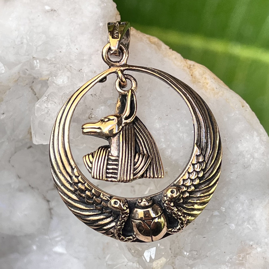 Pendant Bronze Anubis and Winged Scarab 4.0 cm | Carpe Diem With Remi