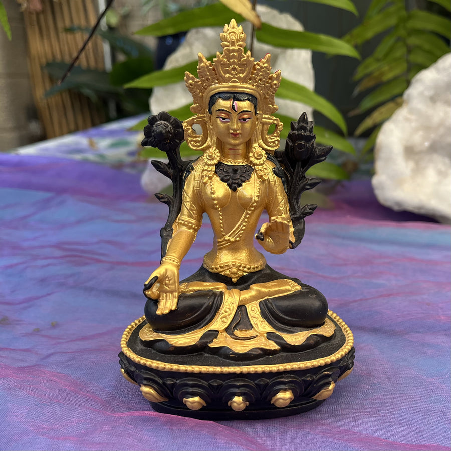 Green Tara Statue Black and Gold 13.6 cm | Carpe Diem With Remi