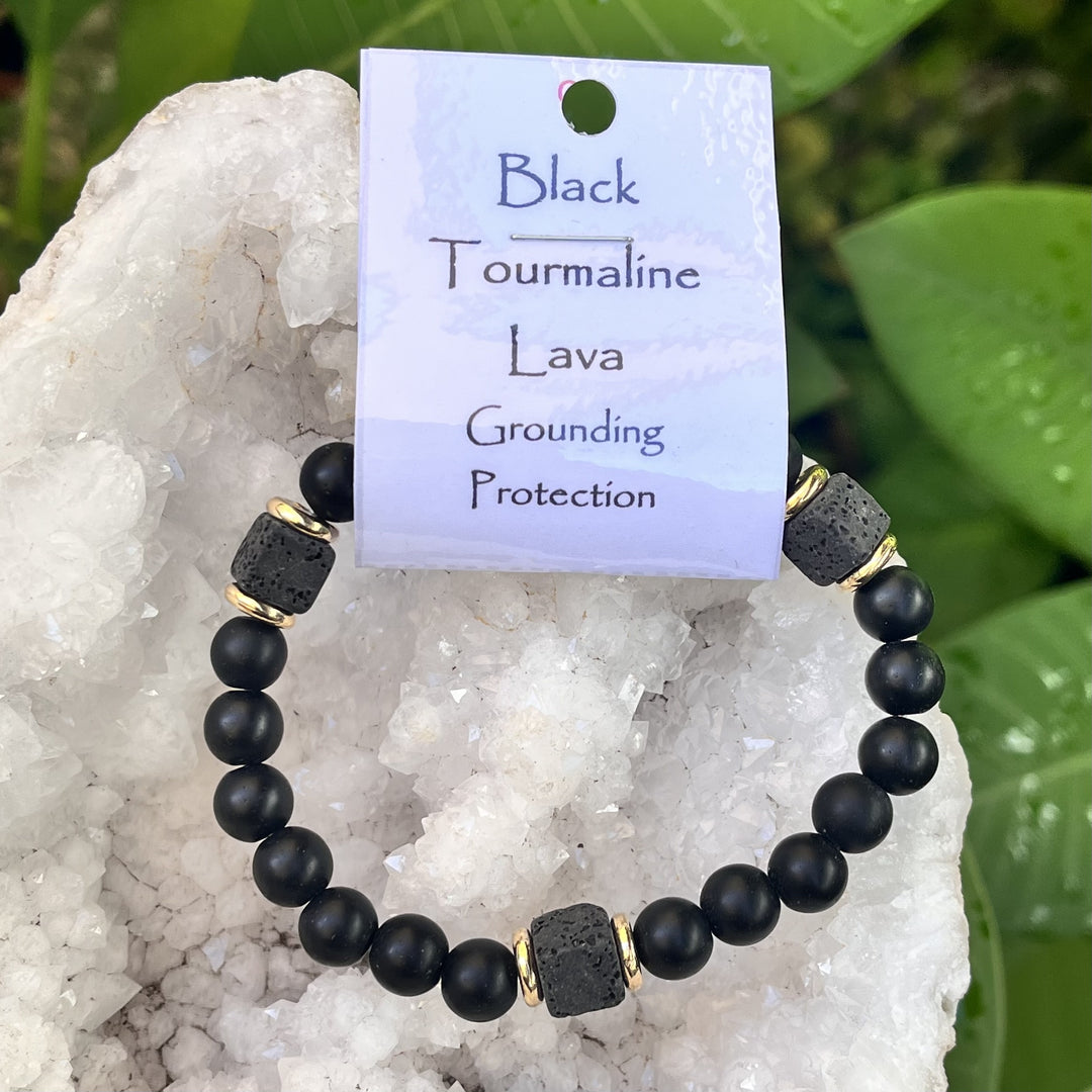 Bracelet Black Tourmaline Lava Beads