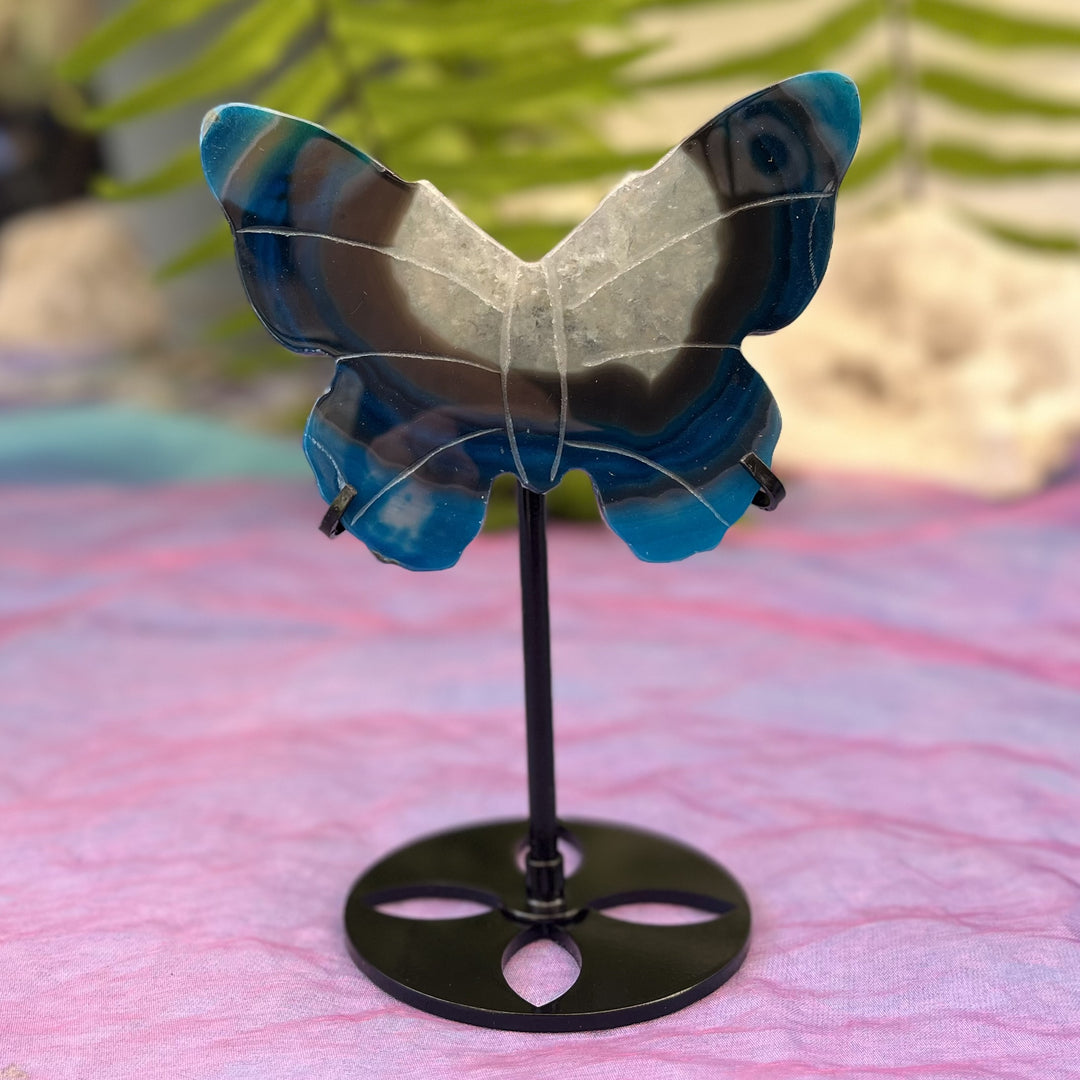 Butterfly on Stand Blue Agate Carved
