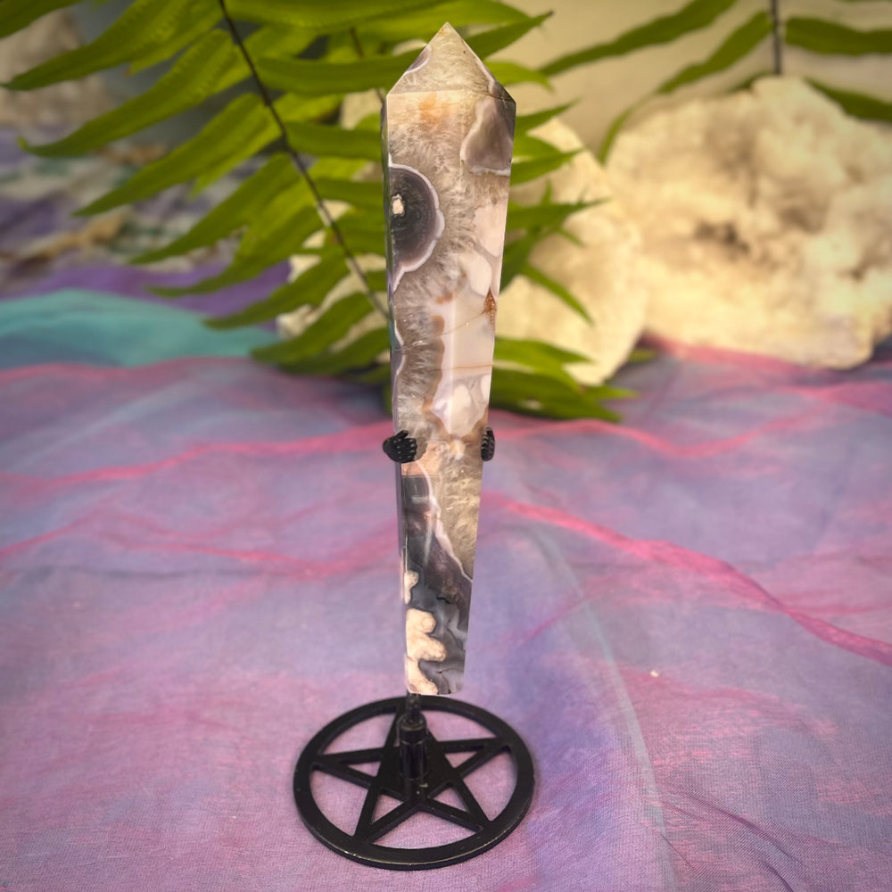 Wand Blue Flower Agate with Pentagram Stand | Carpe Diem With Remi