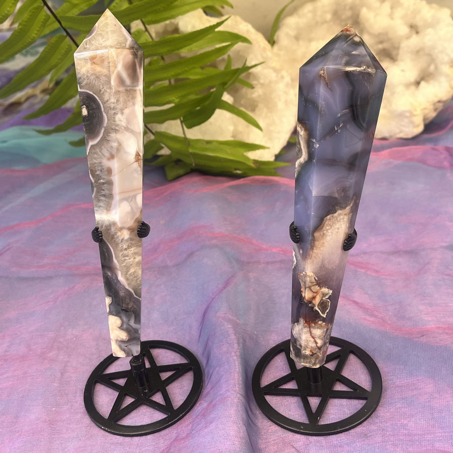 Wand Blue Flower Agate with Pentagram Stand | Carpe Diem With Remi