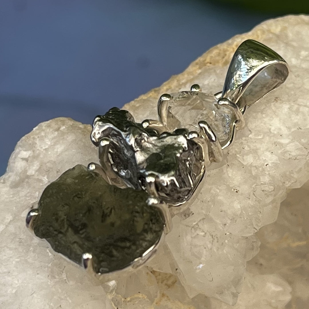 Pendant Moldavite Meteorite Clear Quartz 3.3 cm