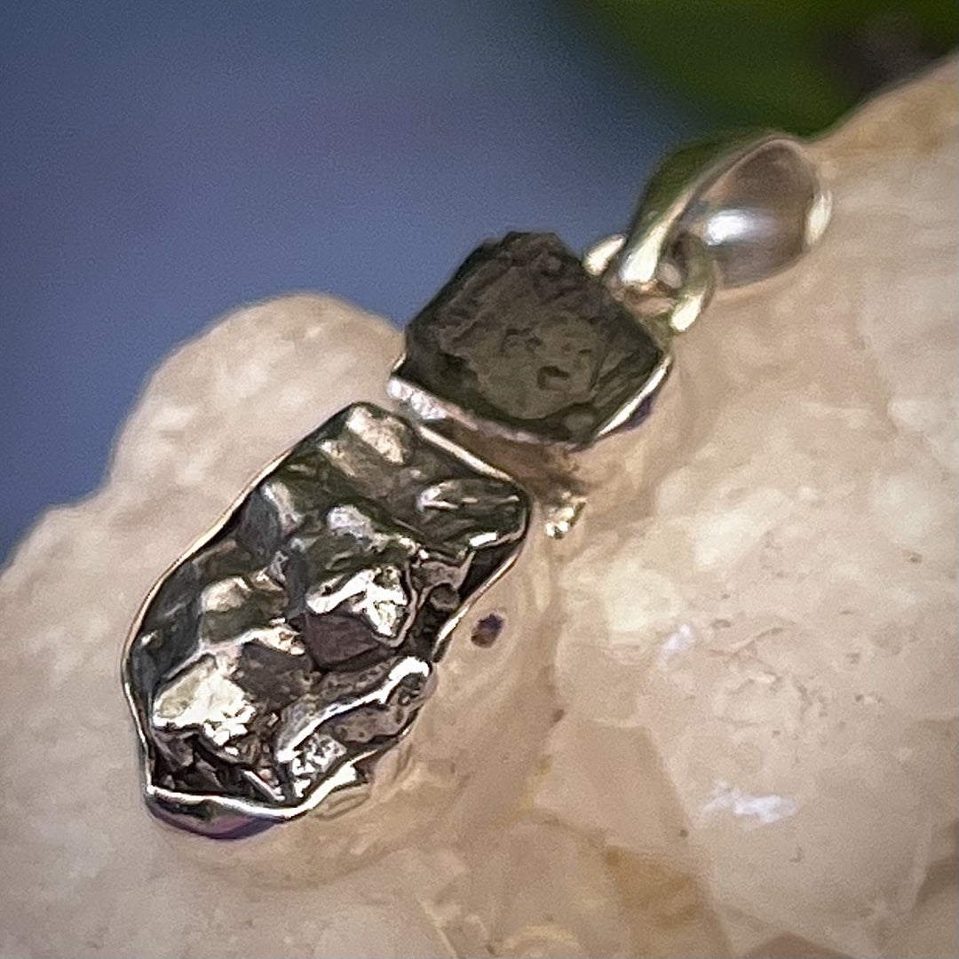 Pendant Moldavite and Meteorite