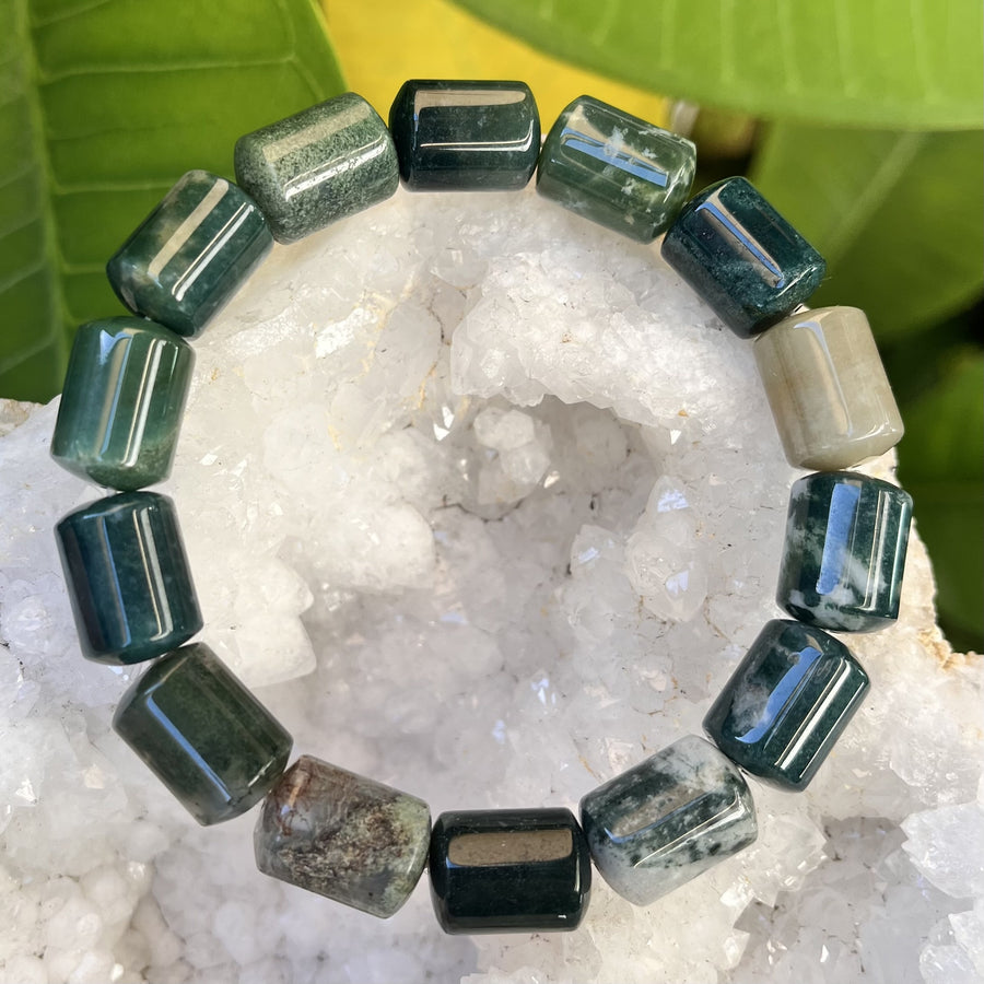 Bracelet Moss Agate Barrel Beads| Carpe Diem With Remi