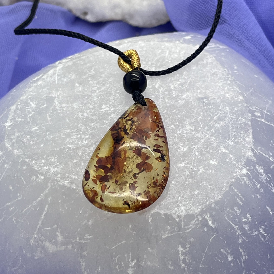 Necklace Amber Teardrop on Cord