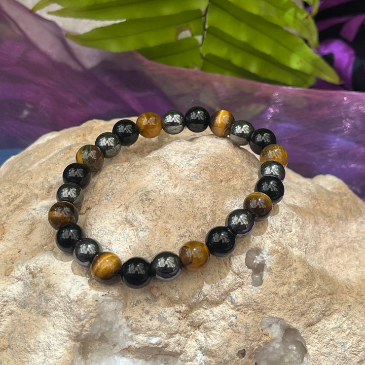 Bracelet Hematite Black Obsidian Tiger Eye 8mm Beads