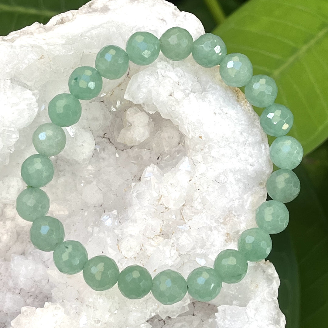 Bracelet Green Aventurine Faceted Beads 8 mm