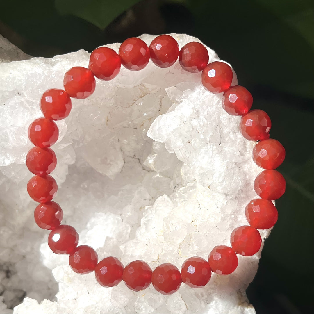 Bracelet Carnelian Red Faceted Beads 8 mm