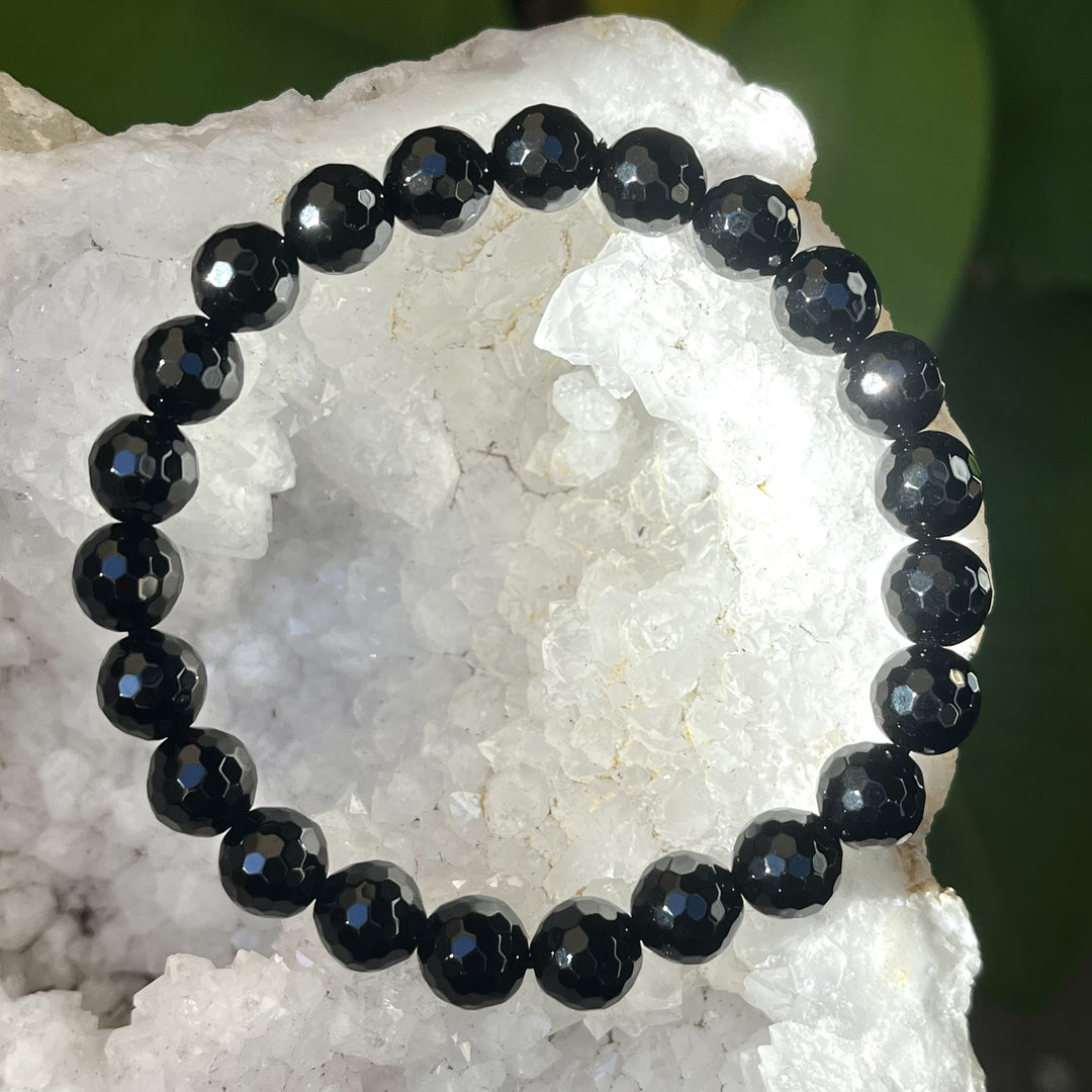 Bracelet Black Obsidian Faceted Beads 8 mm
