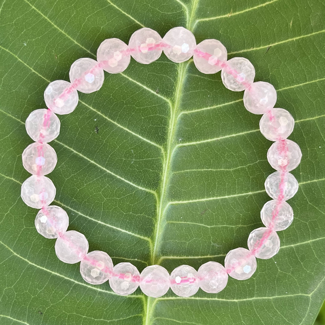 Bracelet Rose Quartz Faceted Beads 8 mm