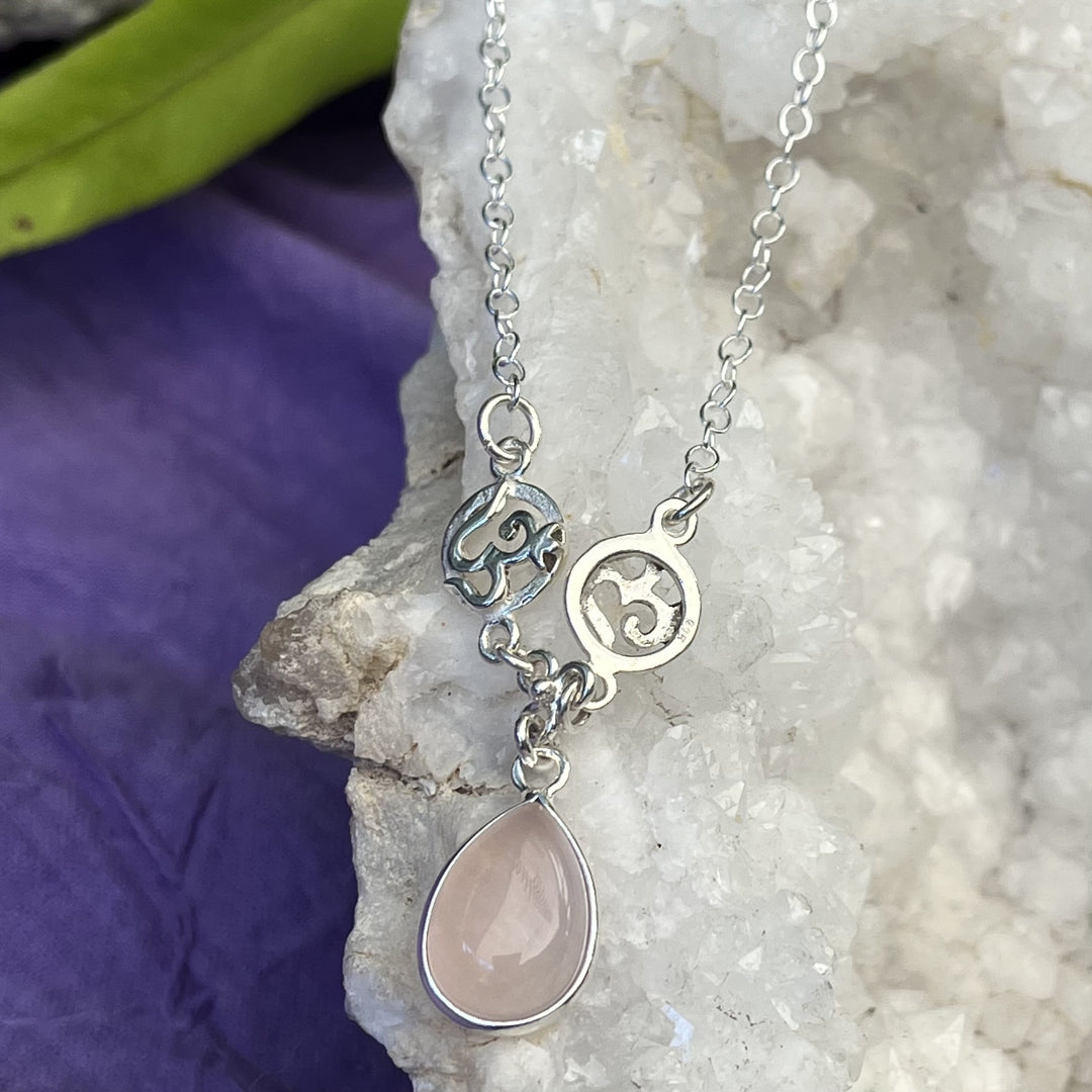 Necklace Rose Quartz Teardrop Om 1.8 cm