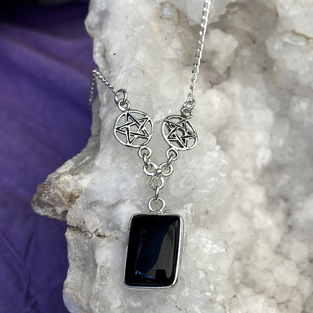 Necklace Black Onyx Rectangle Pentagram 1.8 cm