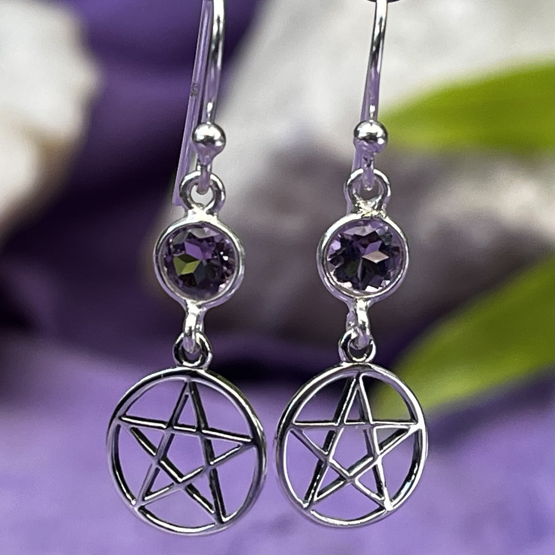 Earrings Amethyst Pentagram 3.2 cm