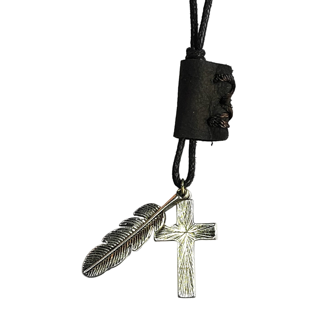 Choker Leather Cross and Feather
