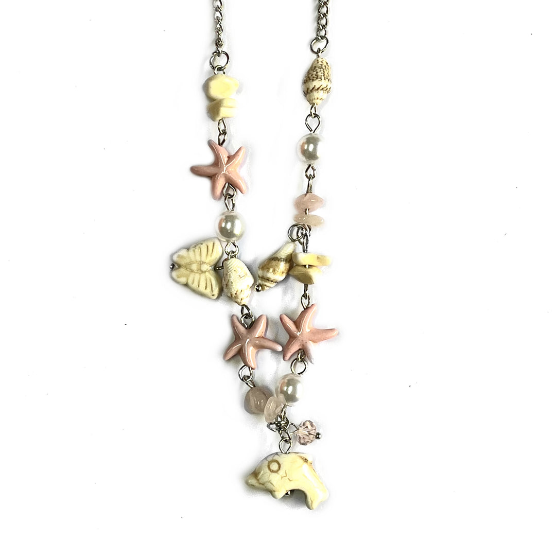 Necklace Rose Quartz Chip Sea Charms
