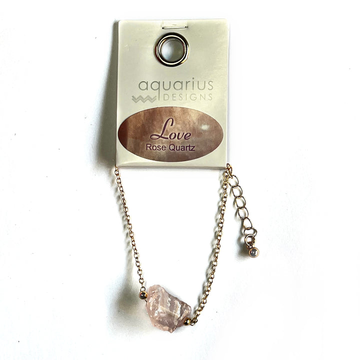 Bracelet Rose Quartz Raw Gold Plated