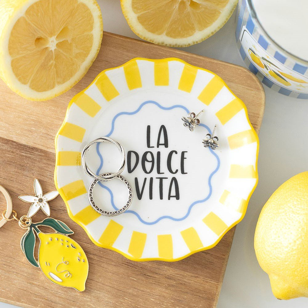 Trinket Dish Yellow Striped La Dolce Vita Ceramic