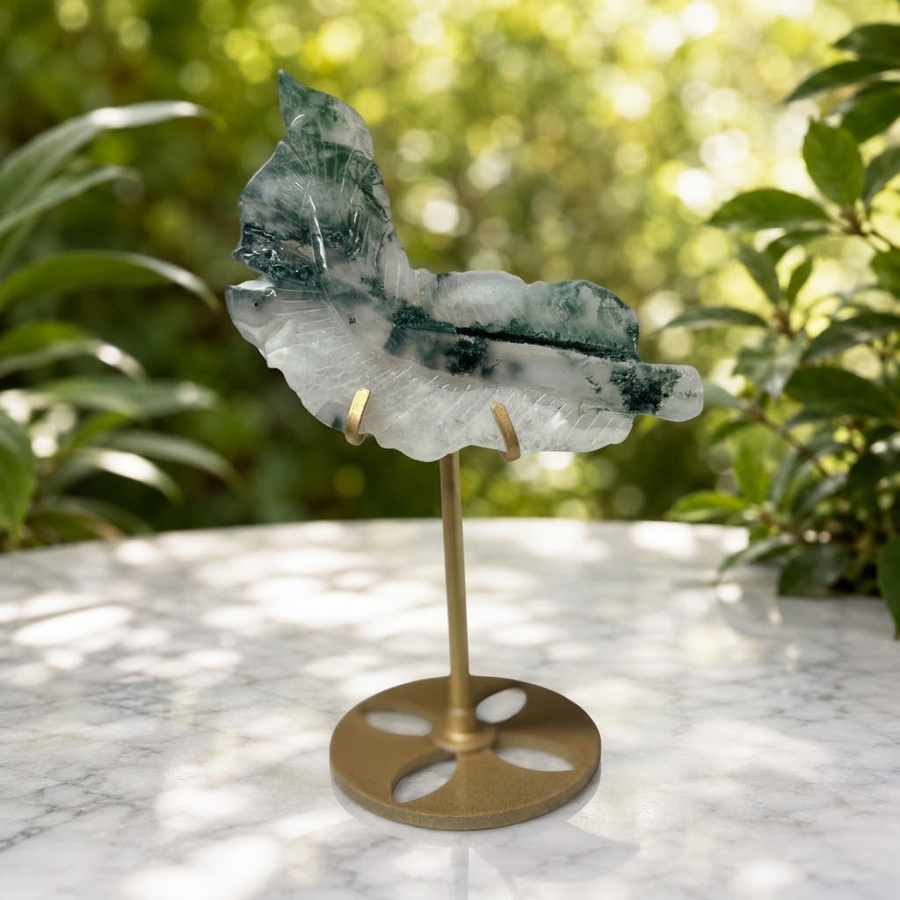 Feather Moss Agate on Stand 10.8 cm | Carpe Diem With Remi