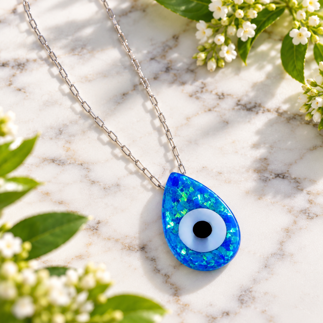 Necklace Evil Eye Opalite Teardrop Blue