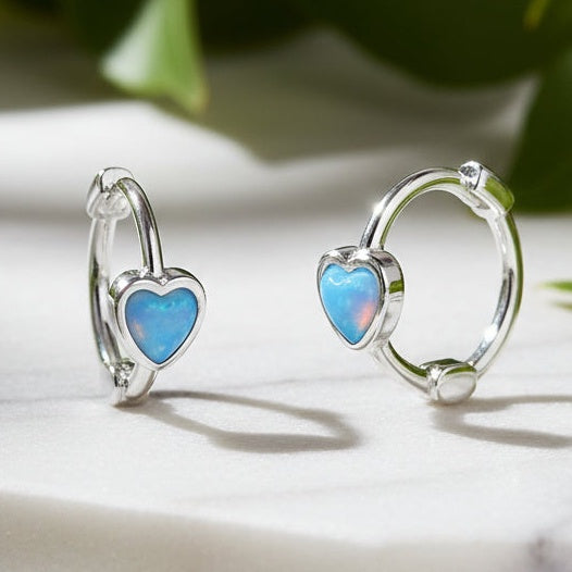 Earrings Opalite Heart Hoop