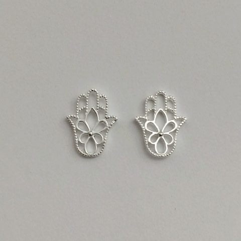 Stud Earrings Hamsa Hand Silver