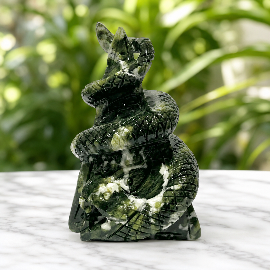 Snake Carving Green Jade 14.1 cm