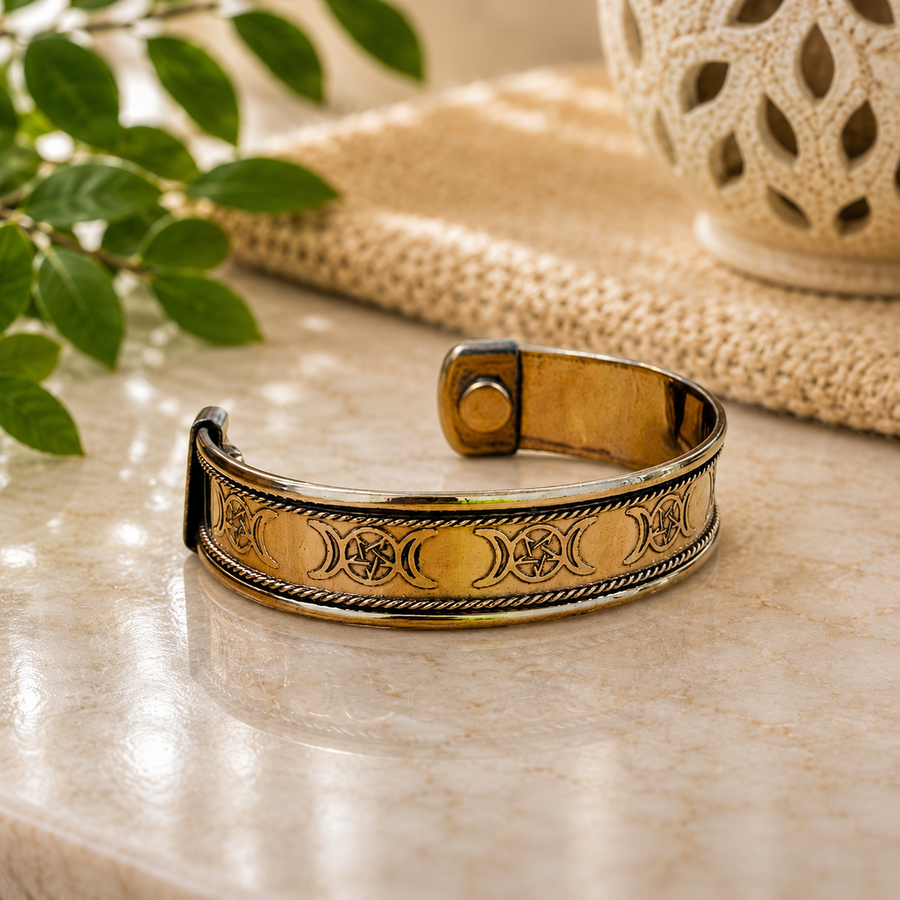 Bracelet Copper Triple Moon Pentacle Thick | Carpe Diem With Remi