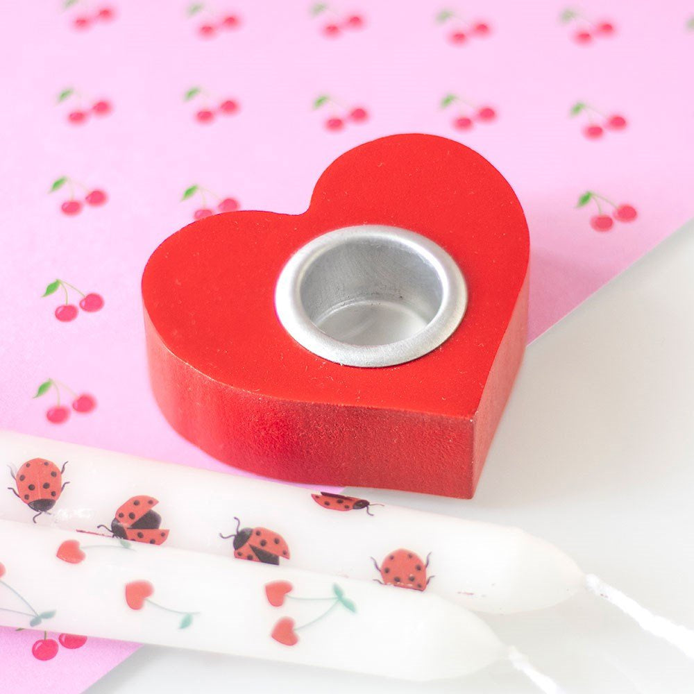 Candle Holder Taper Red Heart Wooden