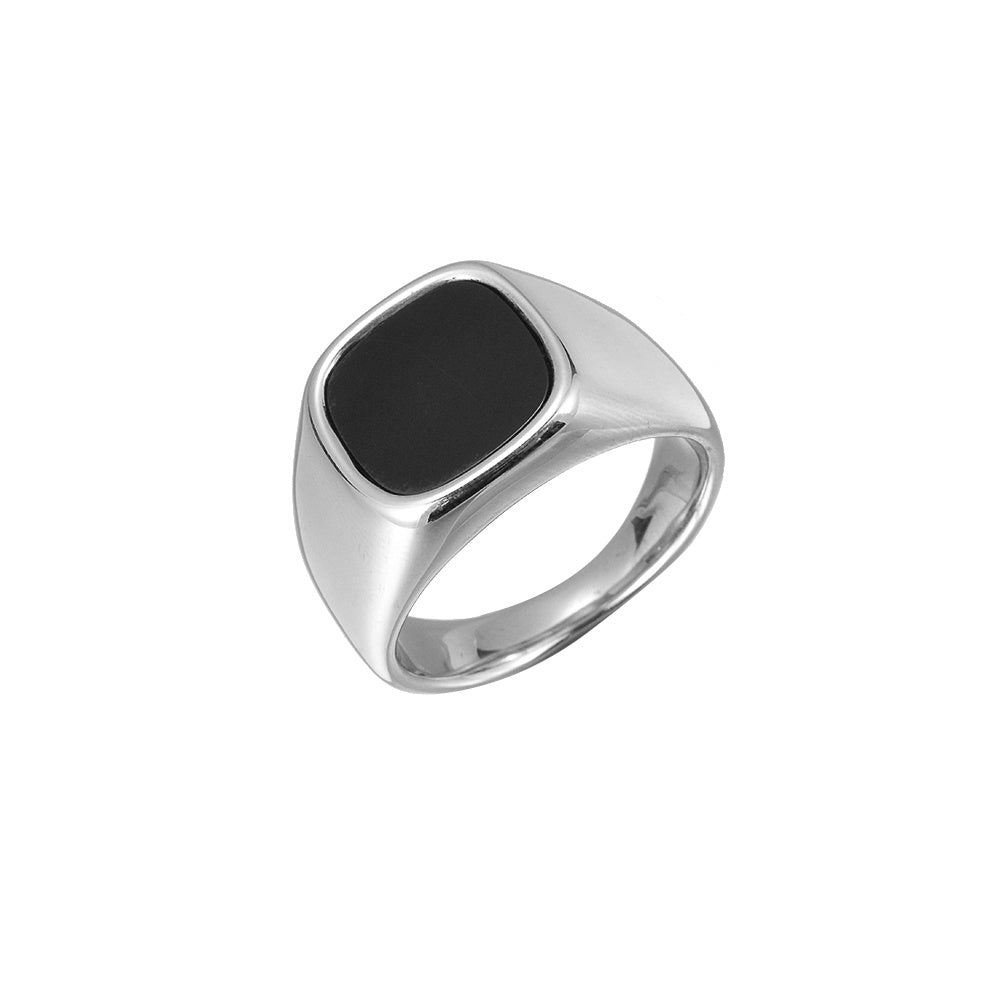 Ring Black Glass Stainless Steel