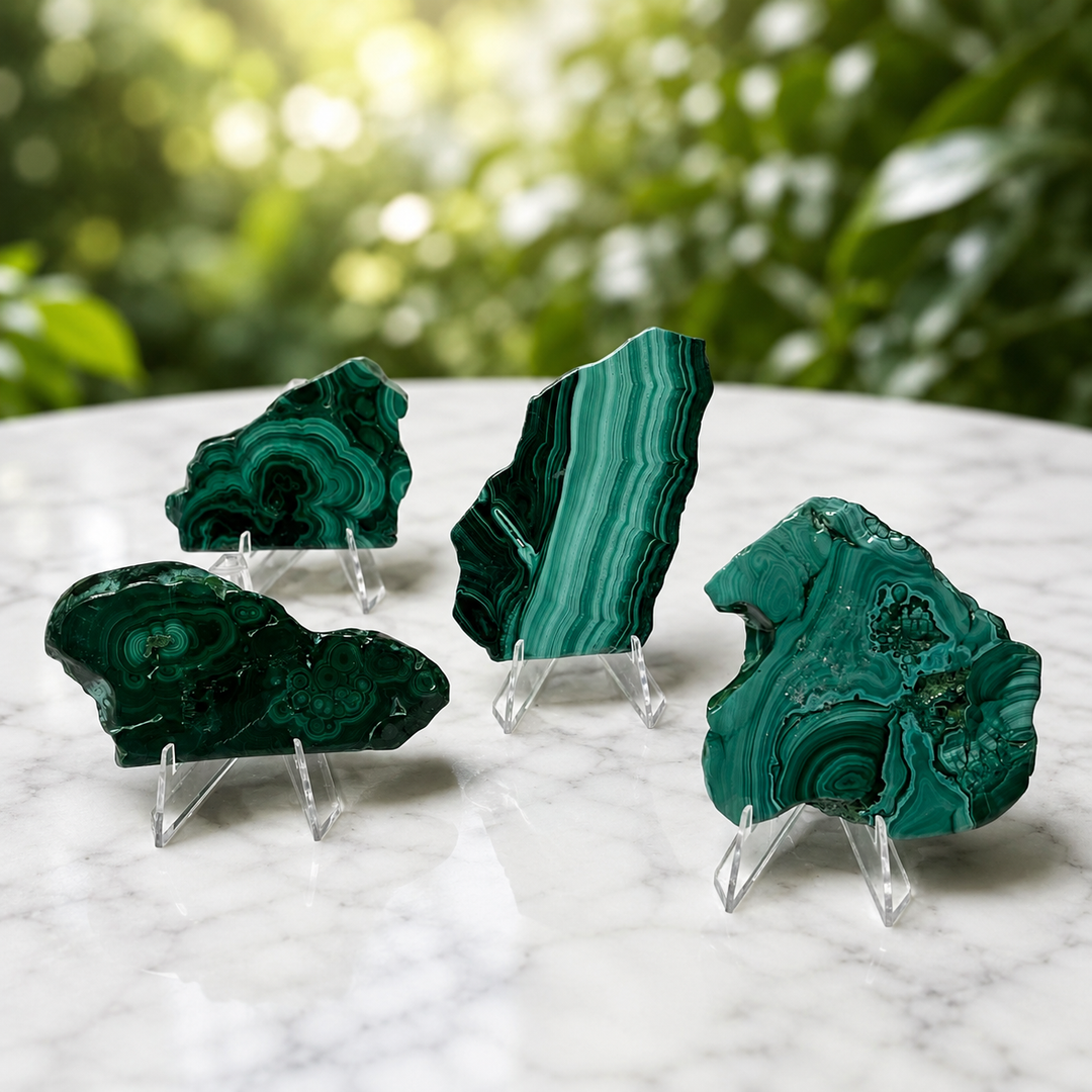 Malachite Slice Semi-Polished on Stand | Carpe Diem With Remi