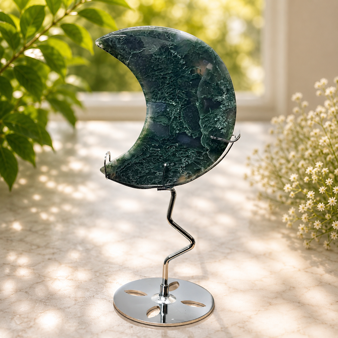 Moon Moss Agate with Stand 11 cm