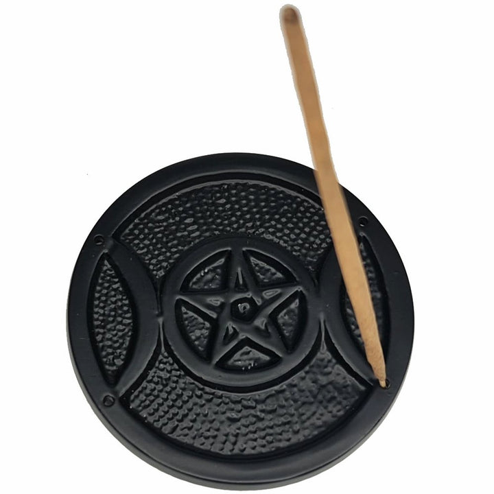 Incense Burner Triple Moon Pentacle Black 9 cm