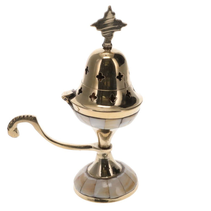 Incense Burner Brass Stone with Handle 15cm